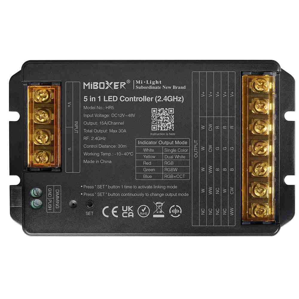 Sterownik LED Mi-Light HR5 5w1 Mono/RGB/CCT 30A 12-48V Sterownik LED Mi-Light HR5 5w1 Mono/RGB/CCT 30A 12-48V
