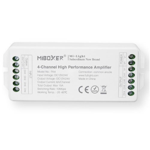 Wzmacniacz sygnału RGBW Mi-Light PA4 4-kanałowy Wzmacniacz sygnału RGBW Mi-Light PA4 4-kanałowy