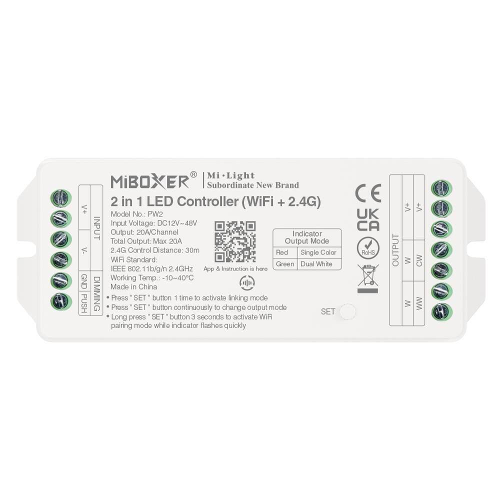 Sterownik LED Wi-Fi Mi-Light PW2 2w1 Mono/CCT 20A 12-48V Sterownik LED Wi-Fi Mi-Light PW2 2w1 Mono/CCT 20A 12-48V