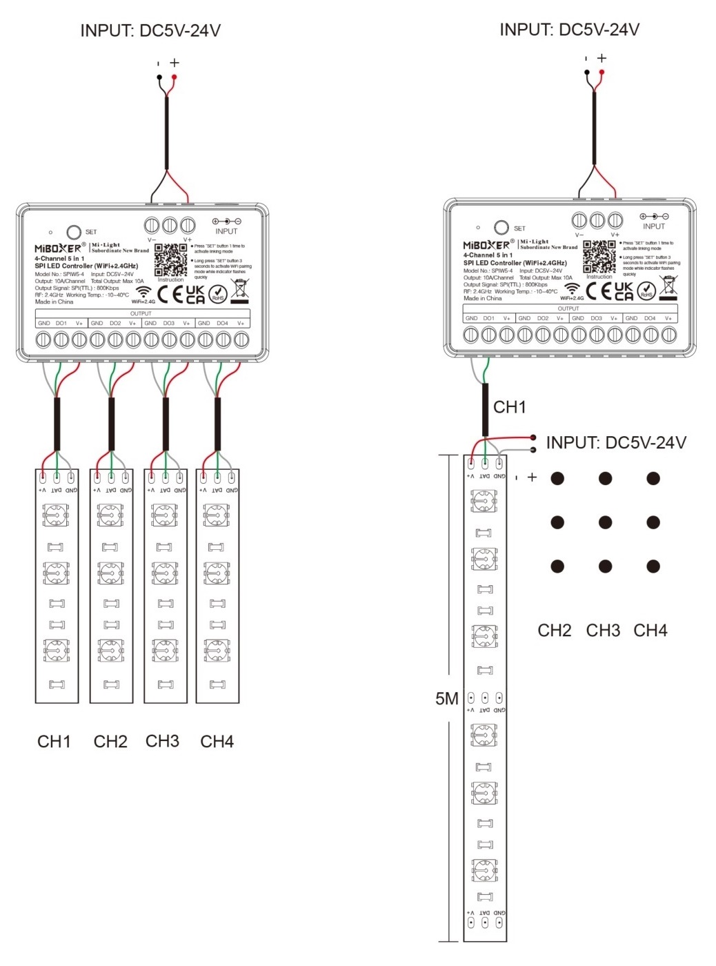 Sterownik LED Cyfrowy Wi-Fi Mi-Light SPIW5-4 4-kanały Sterownik LED Cyfrowy Wi-Fi Mi-Light SPIW5-4 4-kanały