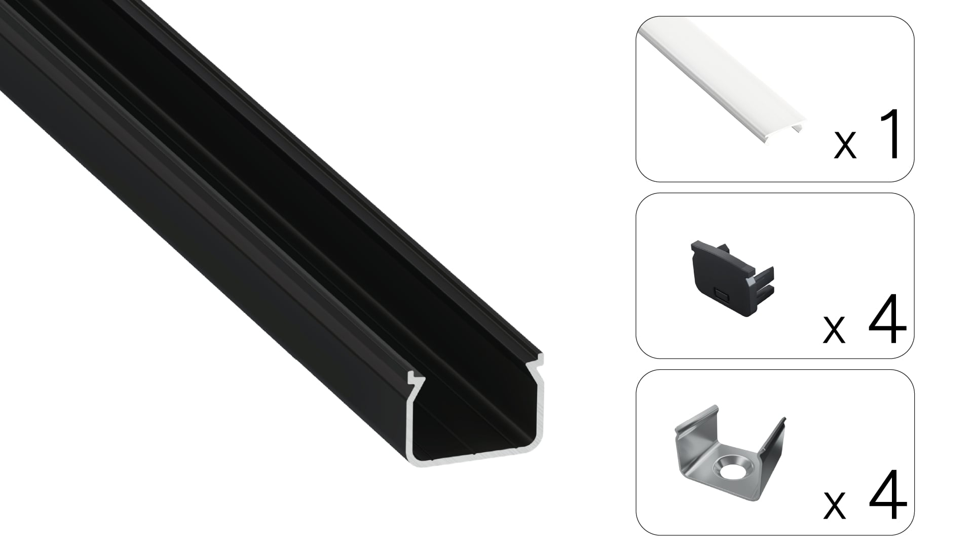 Profil LED natynkowy Hom czarny 3m klosz mleczny